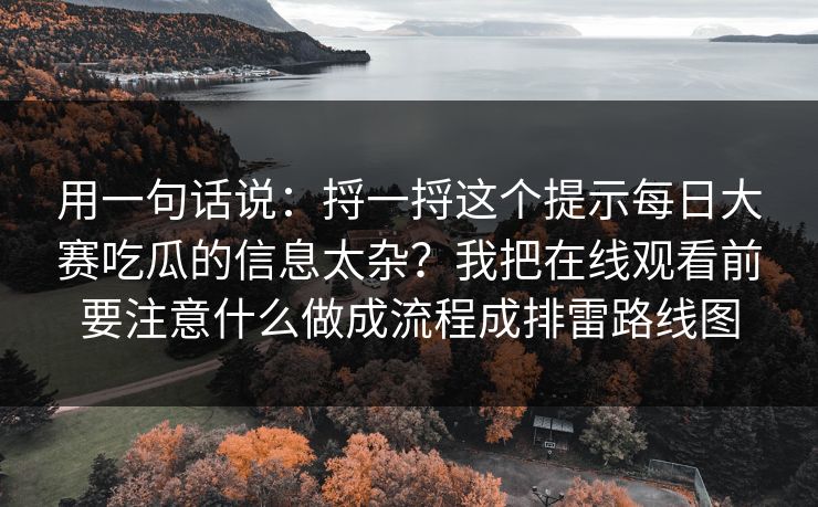 用一句话说：捋一捋这个提示每日大赛吃瓜的信息太杂？我把在线观看前要注意什么做成流程成排雷路线图