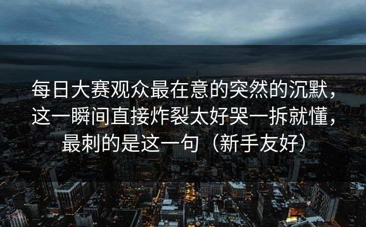 <strong>每日大赛</strong>观众最在意的突然的沉默，这一瞬间直接炸裂太好哭一拆就懂，最刺的是这一句（新手友好）
